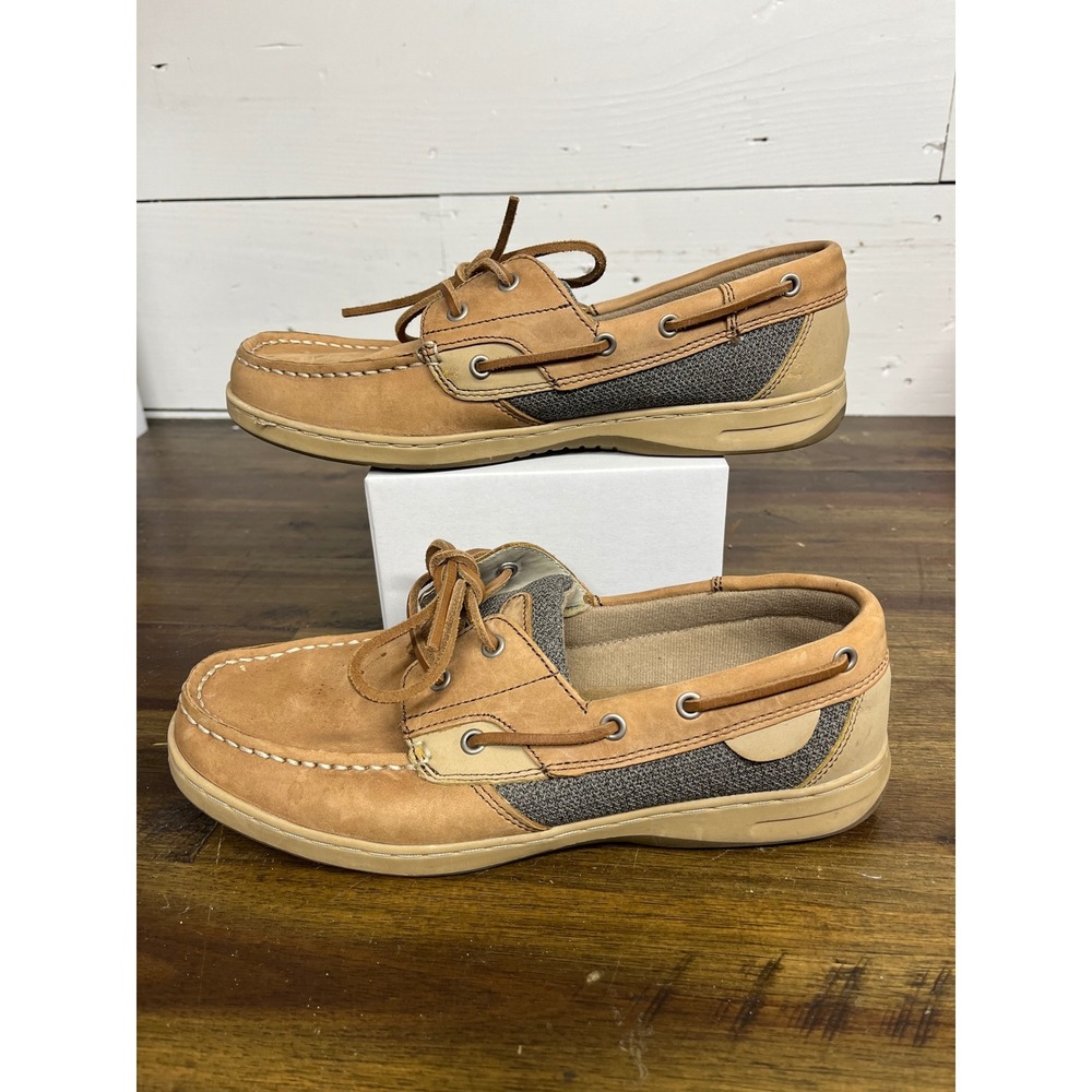 Maui Island Marlin Mens Tan Leather Mesh Boat Shoes Loafers Size 9M 747032